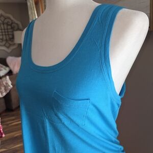 Express Bright Teal Scoop Neck Pocket Tank